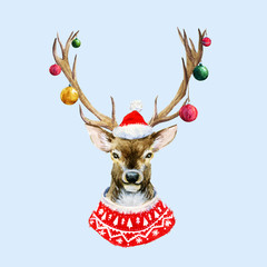 Naklejka premium Watercolor christmas deer