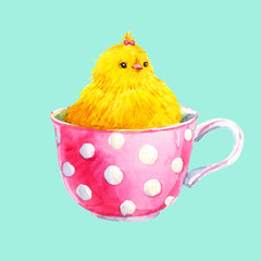 Cute yellow chick in a cup