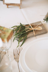 Details of a rustic wedding table