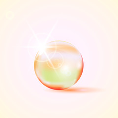 Shiny colored glass bowl with light effect, bubble, realistic vector illustration