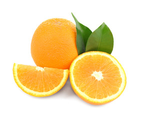 Orange fruit with slices, isolated on white