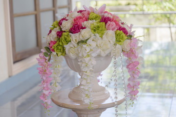 Dried flowers in plastic pots