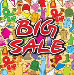 big sale poster design (background with male and female clothes)
