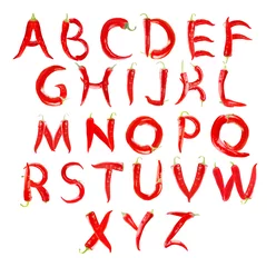 Fotobehang Chili Pepers English alphabet made of chili peppers on white background  © Africa Studio