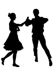 Dancers in theatrical costume on a white background