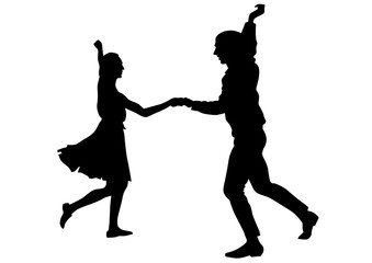 Dancers in theatrical costume on a white background