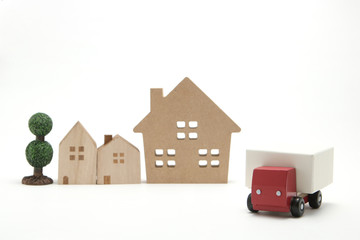 ミニカーのトラック　街並み　流通イメージ