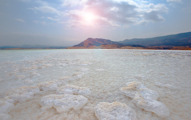 LAKE ASSAL,DJIBOUTI-FEBRUARY 06,2013:The saltiest lake in the world. The lowest point of Africa