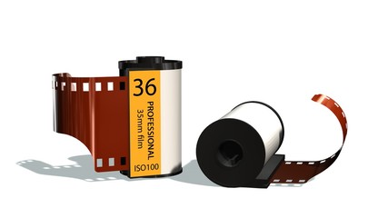 35mm camera photo film canisters isolated on white