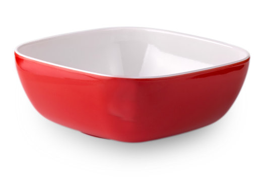 red empy salad bowl isolated on white