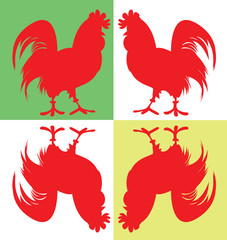 Silhouette of four cock. 2017 year, Red Rooster.
