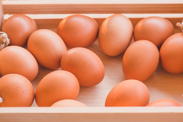 Eggs in wooden box