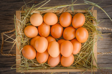 Eggs in wooden box