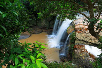 Fototapeta na wymiar Haew Suwat Waterfall, the beautiful waterfall in deep forest Nat