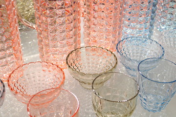 Transparent plastic cups and jugs