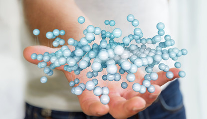 Businessman holding abstract connection interface 3D rendering