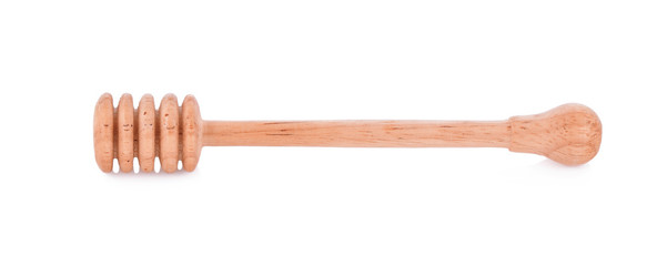 Honey stick, Carving wooden honey dipper spoon isolated on white