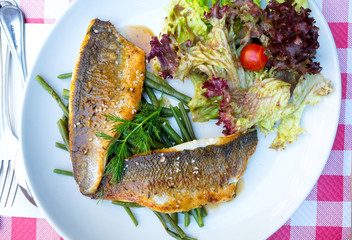 grilled seafood and vegetables-french cuisine dish with many veg