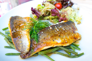 grilled seafood and vegetables-french cuisine dish with many veg