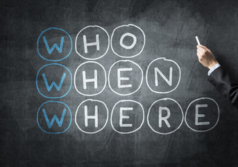 Seminar trainer draw on chalkboard