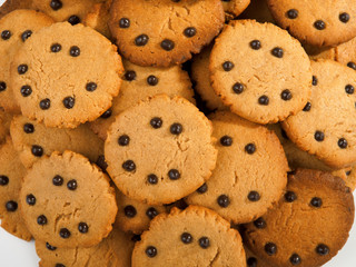Homemade cocoa cookies with chocolate drops. Full frame, shot fr