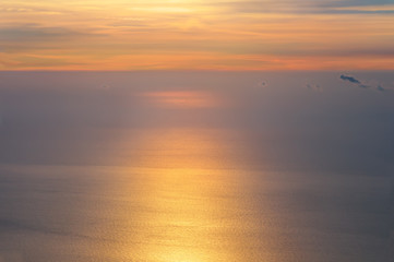 Dawning Sky and Sea on Sunrise morning beautiful Infinity scenery Background with natural soft colors Aerial view from mountain summit