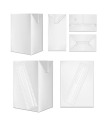 White cardboard package with straw for beverage, juice and milk