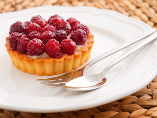 Homemade mini raspberry tart. Horizontal shot