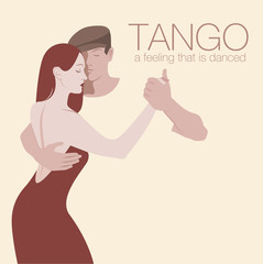 Fototapeta Young couple dancing tango. Space for text. obraz