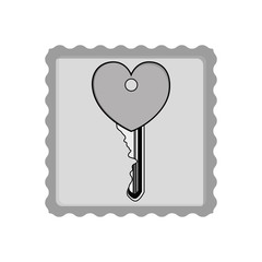 post stamp and key with heart shape icon silhouette inside. vector illustration