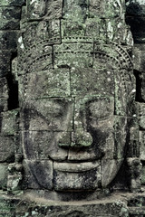 Bas relief stone face, Bayon Temple, Angkor Thom, Siem Reap, Cambodia