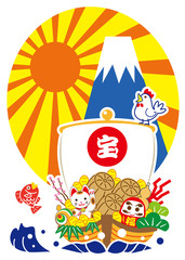 酉年　めで鯛　宝舟と富士山