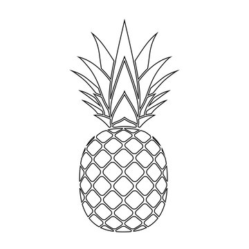 Pineapple with leaf silhouette icon. Tropical fruit isolated on white background. Symbol of food, exotic and summer, vitamin, healthy. Nature logo. Flat concept. Design element Vector illustration