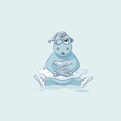 Vector Illustration Emoji character cartoon sleepy ballerina Hippopotamus in nightcap with pillow
