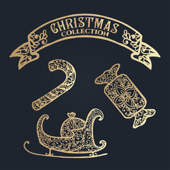 Christmas collection. Icons with mandala ornament.