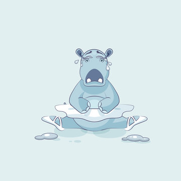 Vector Illustration Emoji character cartoon ballerina Hippopotamus is sitting on the splits and crying