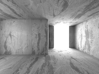 Dark empty concrete roon interior with exit light