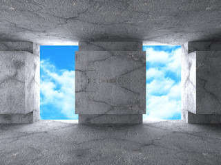 Abstract Architecture Concrete Building On Sky Background