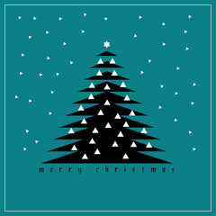 Christmas card with triangle tree in blue and black