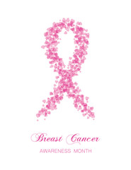 Ribbon from little transparent rink hearts, breast cancer awaren