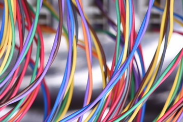 Colorful electrical wire used in telecommunication internet cable network and computer system
