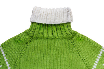 Warm green woolen knitted sweater - isolated object, clothing - 124435195