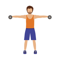 man workout with dumbbells and wearing sport clothes over white background. fitness lifestyle design. vector illustration