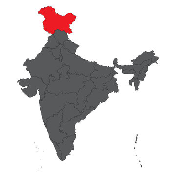 Jammu and Kashmir red on gray India map vector