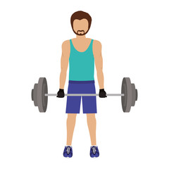 Fototapeta na wymiar man workout with dumbbells and wearing sport clothes over white background. fitness lifestyle design. vector illustration