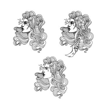 Vector girl tattoo template on white background.