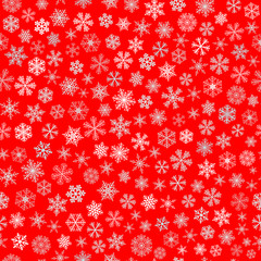 Seamless pattern of snowflakes, white on red