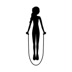 silhouette woman jump rope down  over white background. fitness lifestyle design. vector illustration