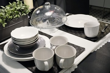 Set of Porcelain Dishes, Bowls, Plates and Coffee Cups