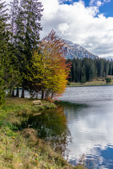 Colorful trees reflecting in an Alpine Lake in Autumn - 1